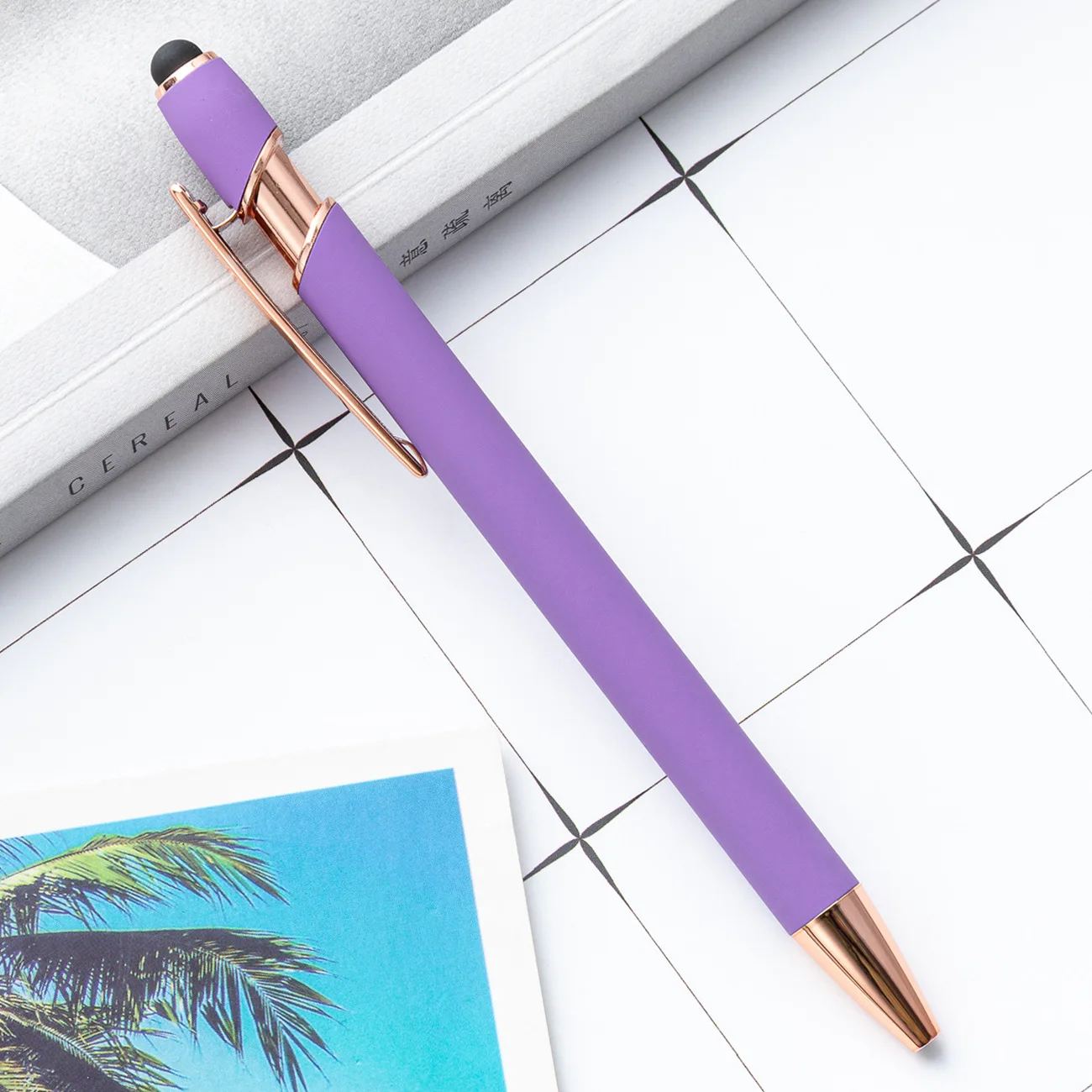 Wholesale Royal Blue Bulk Branded Rubber Coated Ballpoint Soft Metal Stylus Pen Promotional Gift Custom Logo Touch Metal Pen