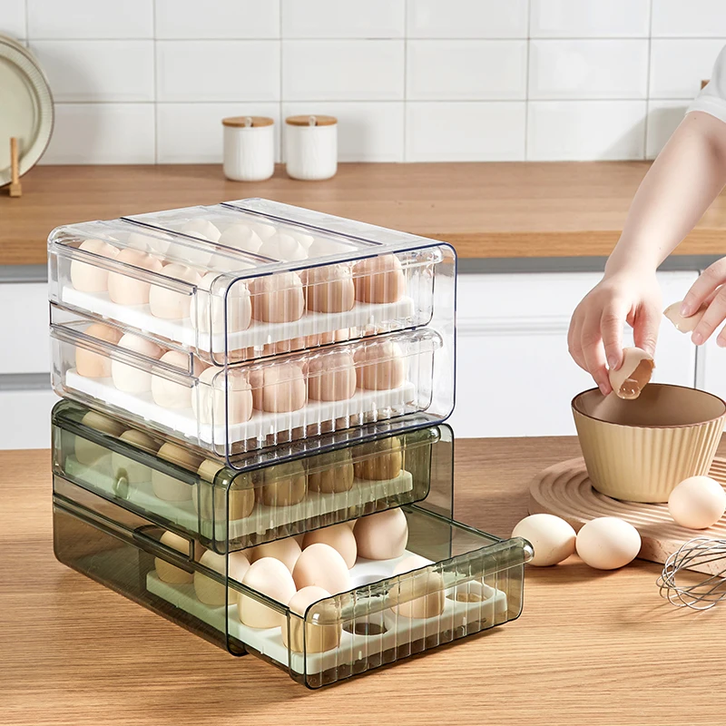 Bpa Free Two Layers Egg Container Custom Clear Plastic Fridge Storage Drawer Refrigerator Organizer Pull Out with Lids For Egg