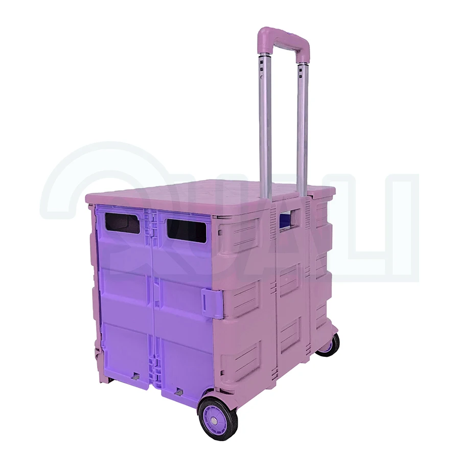 Mint Green Trolley With 4 Universal Wheels Plastic Folding Trolley With 75L Capacity Portable Grocery Cart