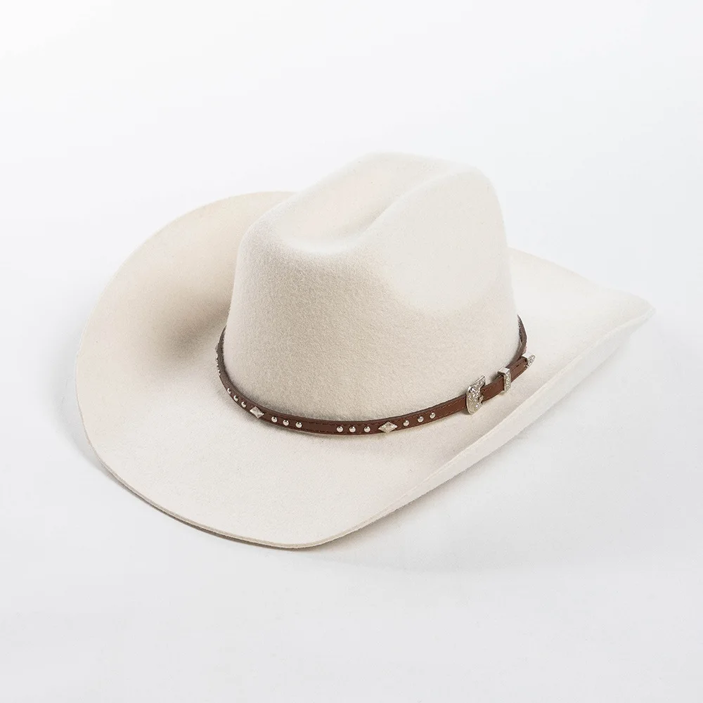 Wholesale 2024 New Arrival Deluxe Sombreros 100% Wool Felt Mexican Men Cowboy Hat with Rivets Leather Belt