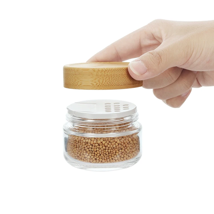glass spice bottles diy spice jars set wooden wood spice rack organizer kitchen seasoning bottle with bamboo lid