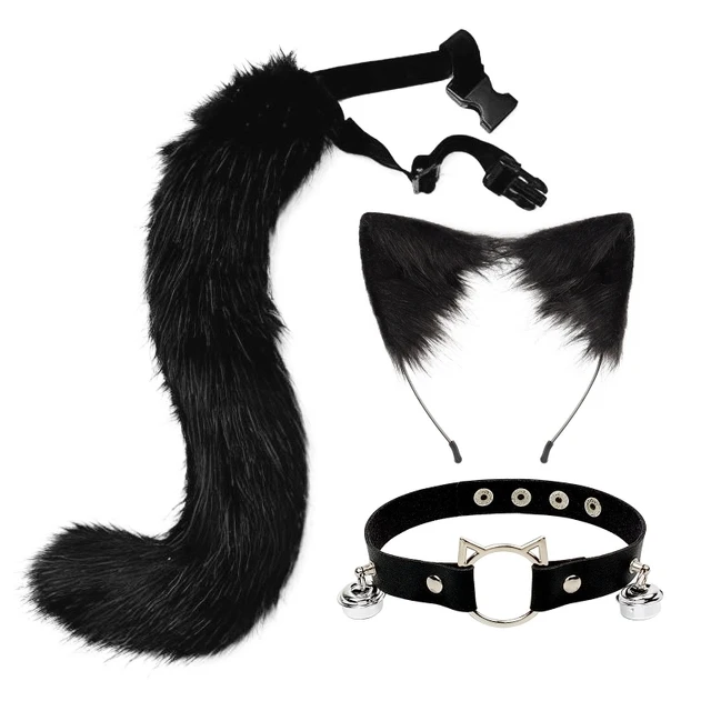 Coldker Women Animal Cat Wolf Ears Headdress Tail Set Plush Lolita Headband Anime for Halloween Christmas Cosplay Accessories