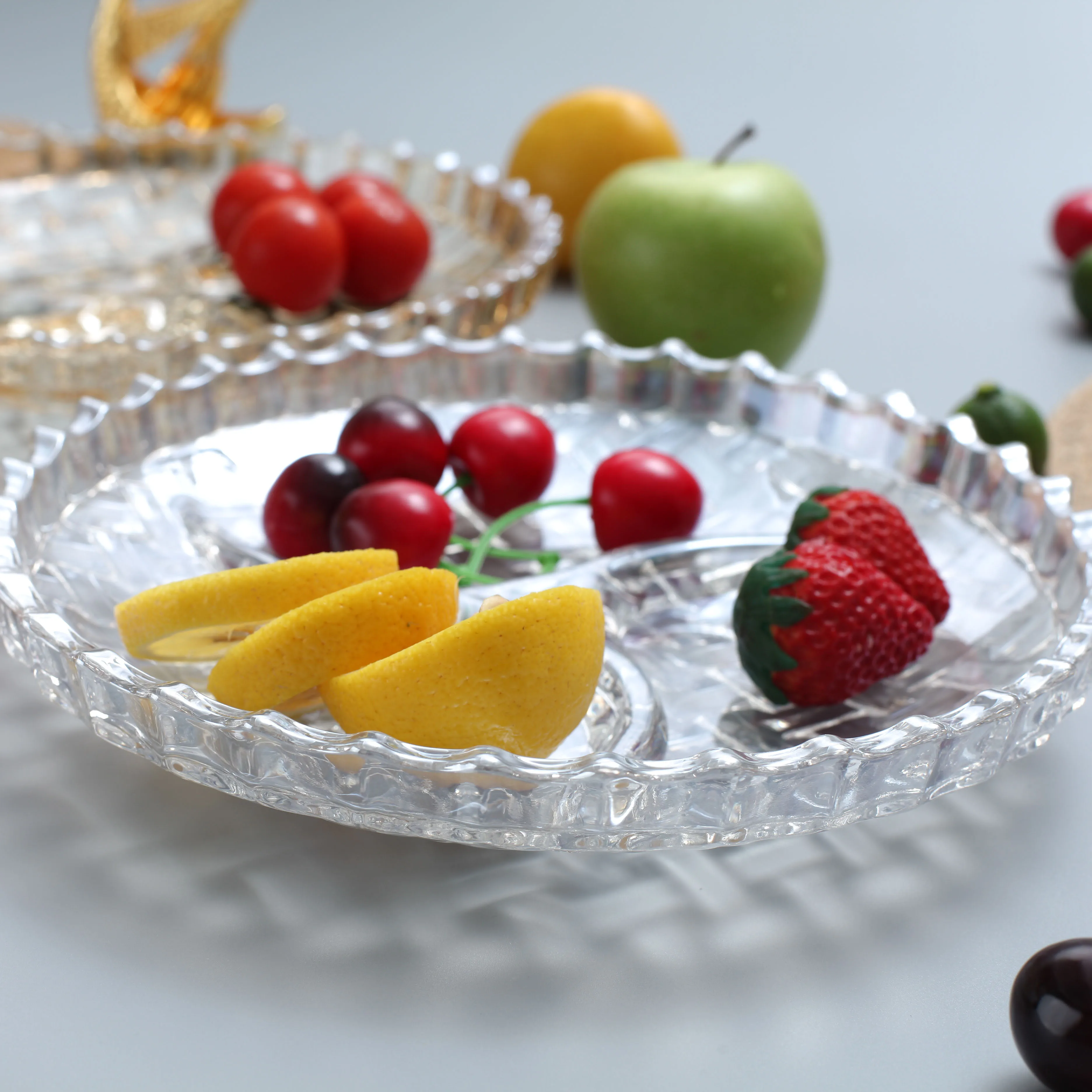 Glass Dish Glass Serving Platters Fruit Dish Glass Sub-grid Plate Snack Plate For Restaurant Home