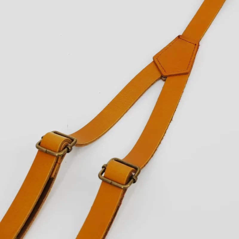 Wholesale Elastic Stretch Y-back Top Grain Genuine Skinny Brown Leather Suspenders for Men