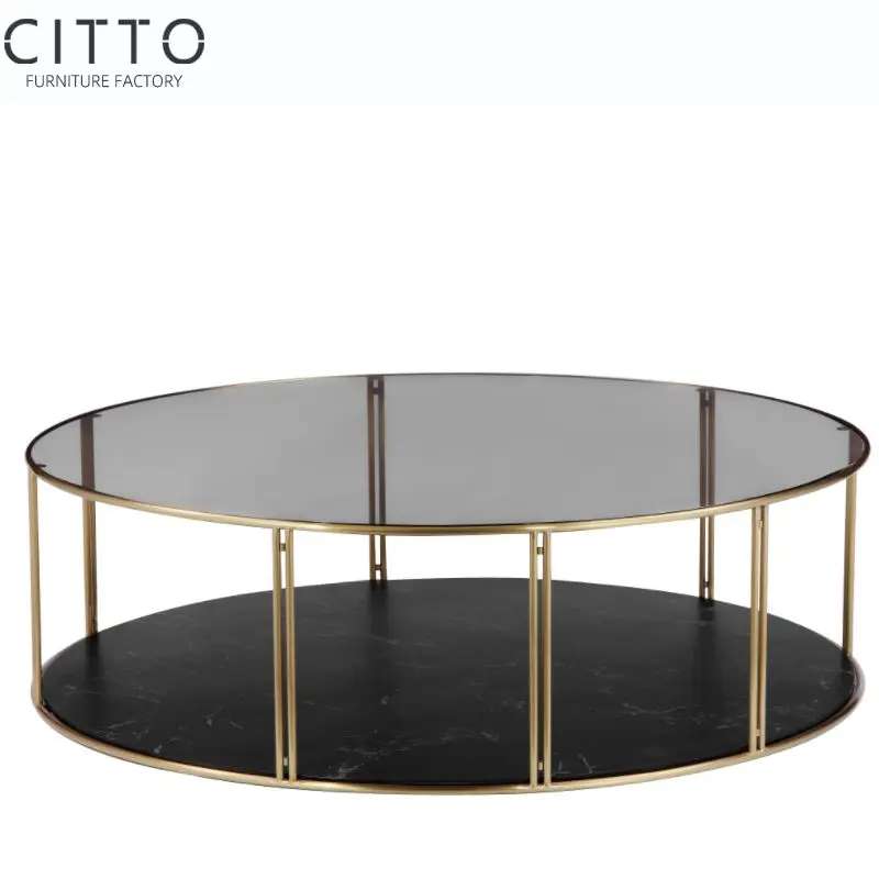 Luxury Good Quality Living Room Coffee Table Modern Design Furniture Glass and Metal Home Furniture Customize Dia 1010*303mm