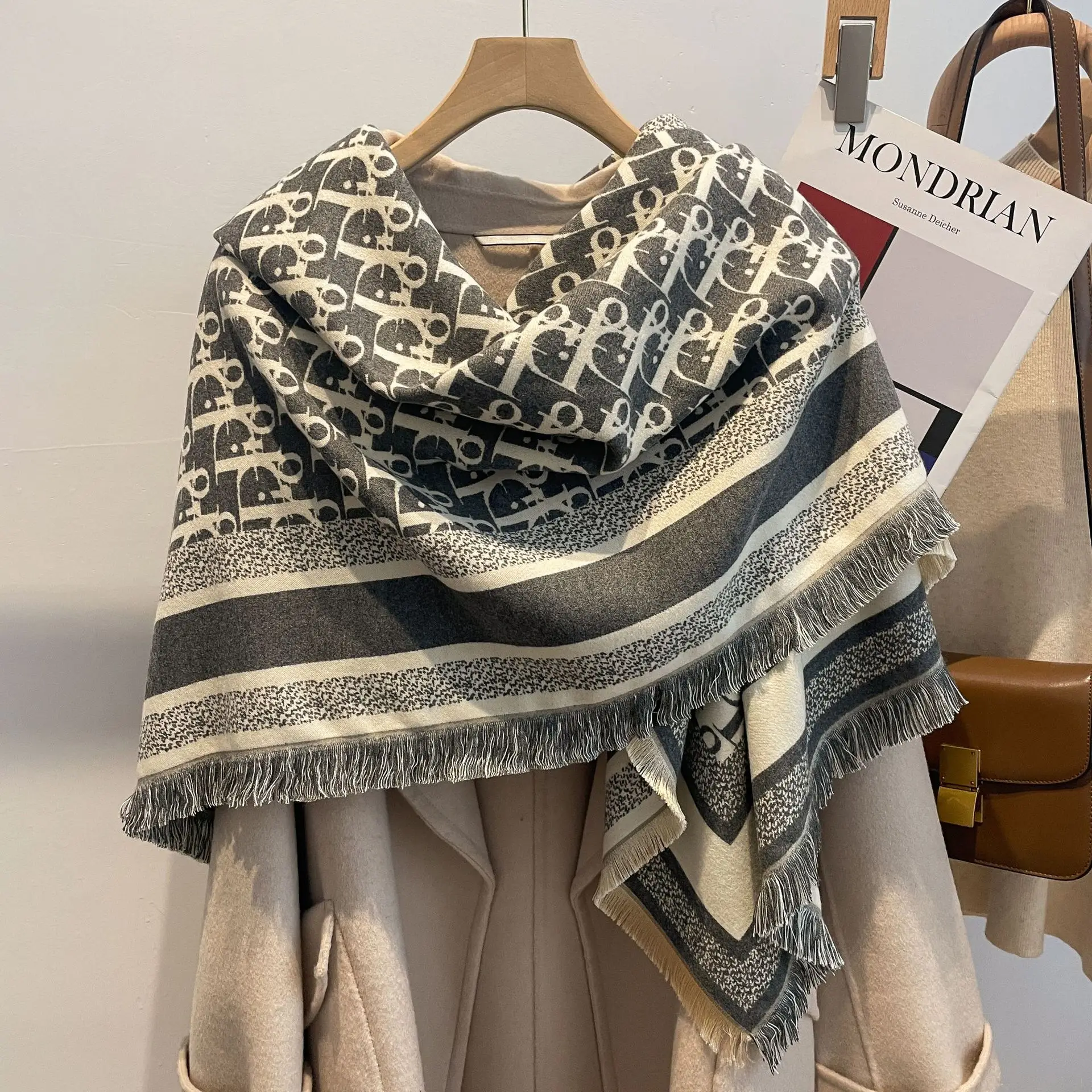 Letter Scarf Women Winter Warm Large Faux Cashmere Large Square Scarf