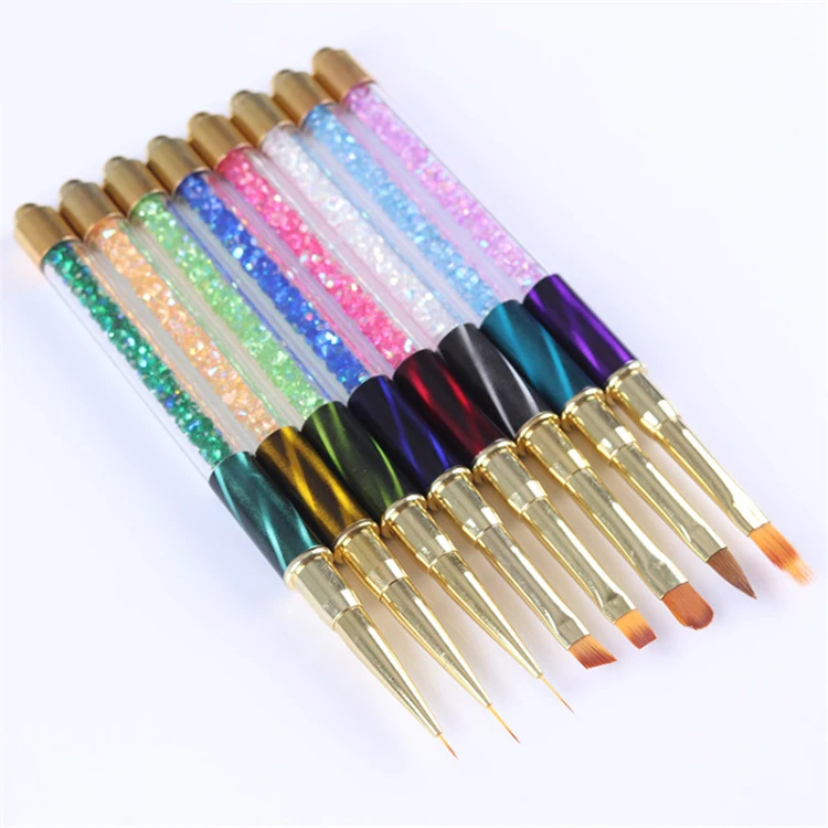 3D Nail Art Brush Kolinsky Hair Gel Nail Brush Set Brush For Nails Crystal Handle Liner Pinceles