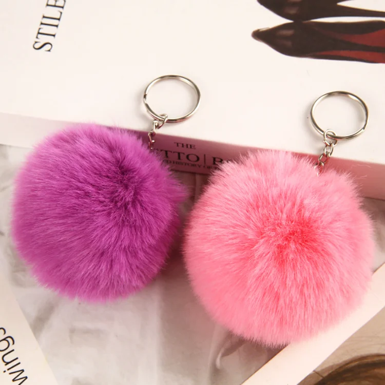 New arrival colorful furry puff ball cute soft car accessories keychains pendant pom pom keychain