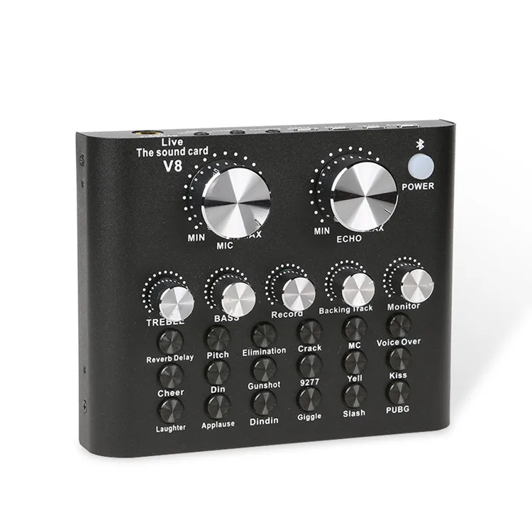 New V8 Multifunctional Sound Card Portable Live Sound Card Audio Mixer Voice Changer Recording Sound Card for PC Phone