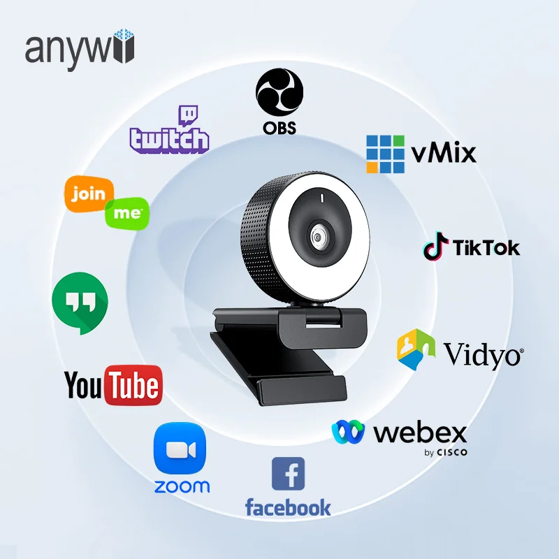 Anywii 60fps Webcam 1080p Autofocus Streaming Web Camera Living Stream Camera With Mics&privacy Cover For Tiktok/youtube