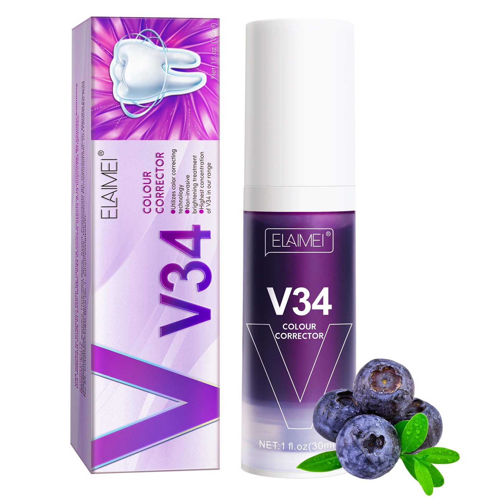 30ml ELAIMEI V34 Purple Toothpaste Removes Tartar Clean Oral Hygiene Fresh Breath Whitening Teeth Care Products