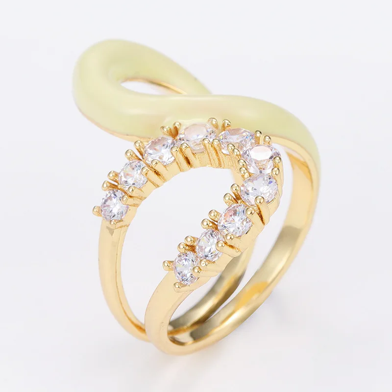 Candy color gold microscope zircon geometric brass ring retro enamel rings for woman