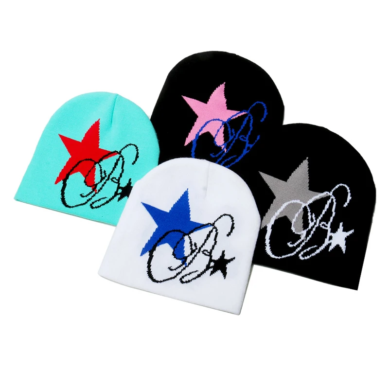 Landfond accessory winter fashion outdoor cycling star jacquard knitted beanie hat