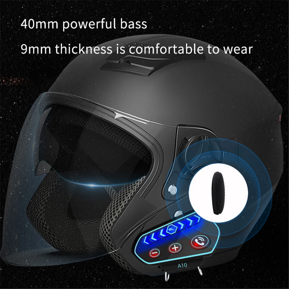 A10 Motorcycle Helmet Headset BT 5.0 Wireless Handsfree Stereo Earphone Motorbike Helmet Headphones MP3 Speaker 2600mA