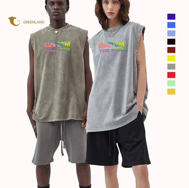High Street Workout Washed Tank Top Unisex Tshirt Vest Sleeveless Custom Logo Fashion Streetwear Vintage Tank Top
