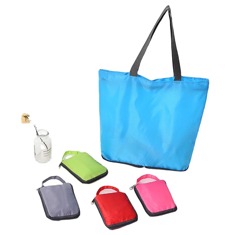 Многоразовая рекламная складная дорожная сумка Ripstop, складная сумка-тоут для покупок с молнией снизу