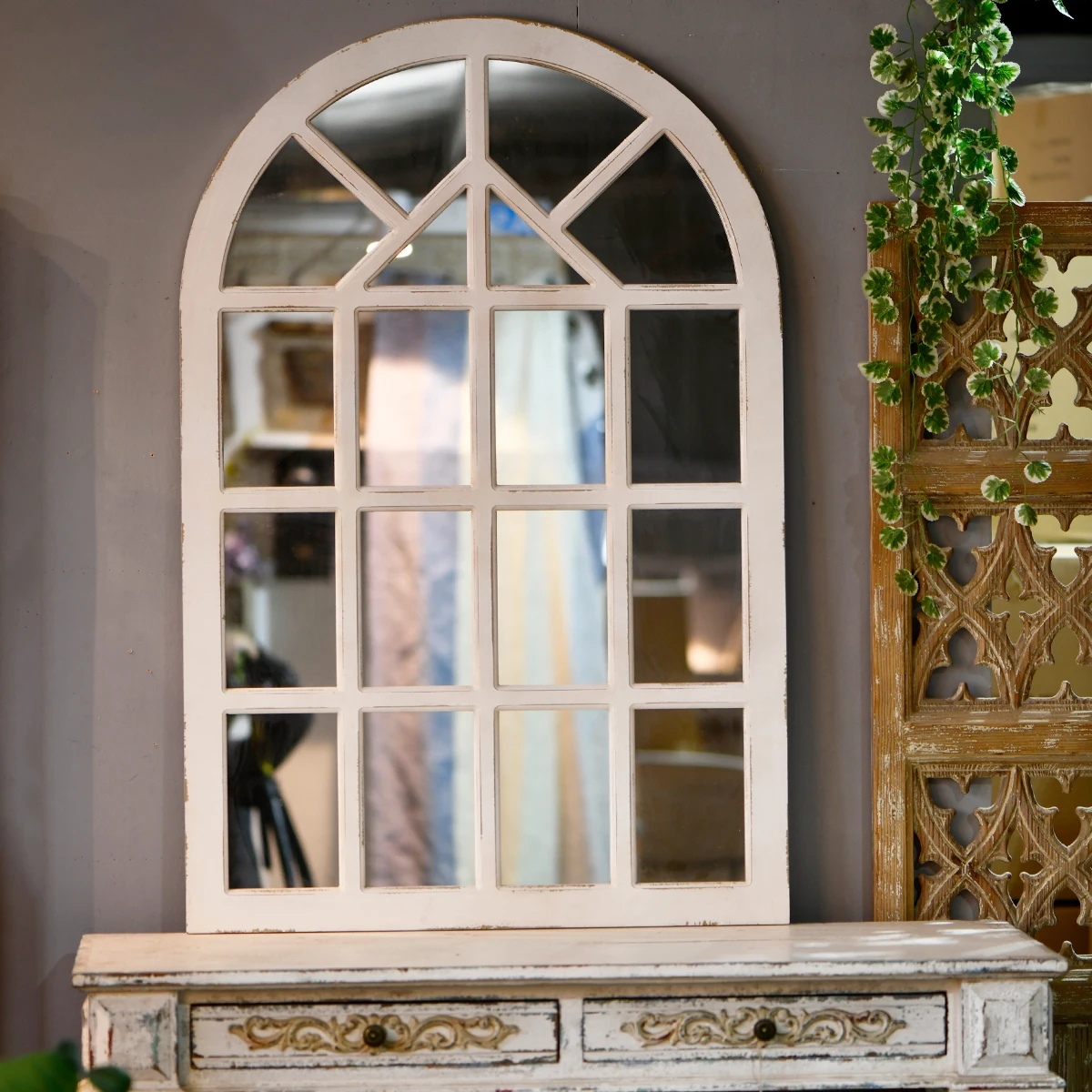 Antique Arch Mirror Large Size Shabby Chic Wood Frame Art Hanging Wall Mirror Decor Rustic Home Decoration