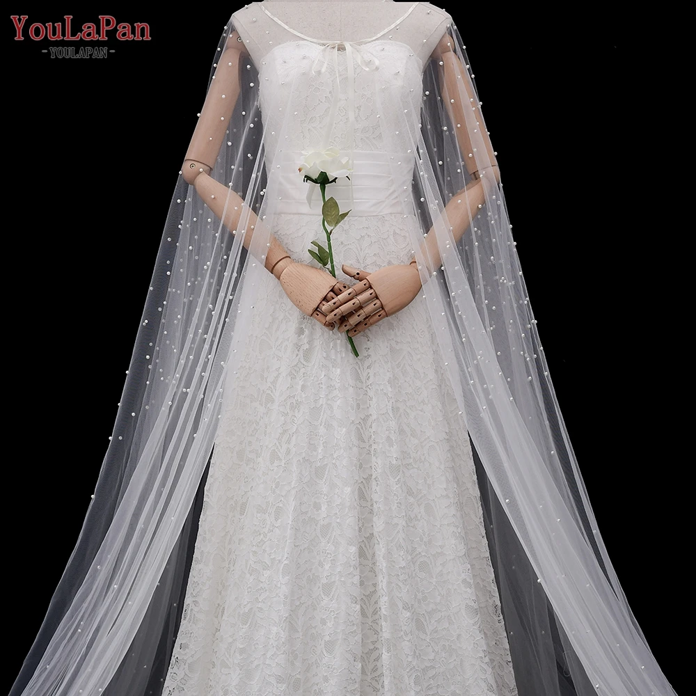 YouLaPan VG17 Hot Selling Bridal Wedding Dress Cape Long Pearl Soft Tulle Wrap Shawl Women Evening Party Dress Shoulder Cover
