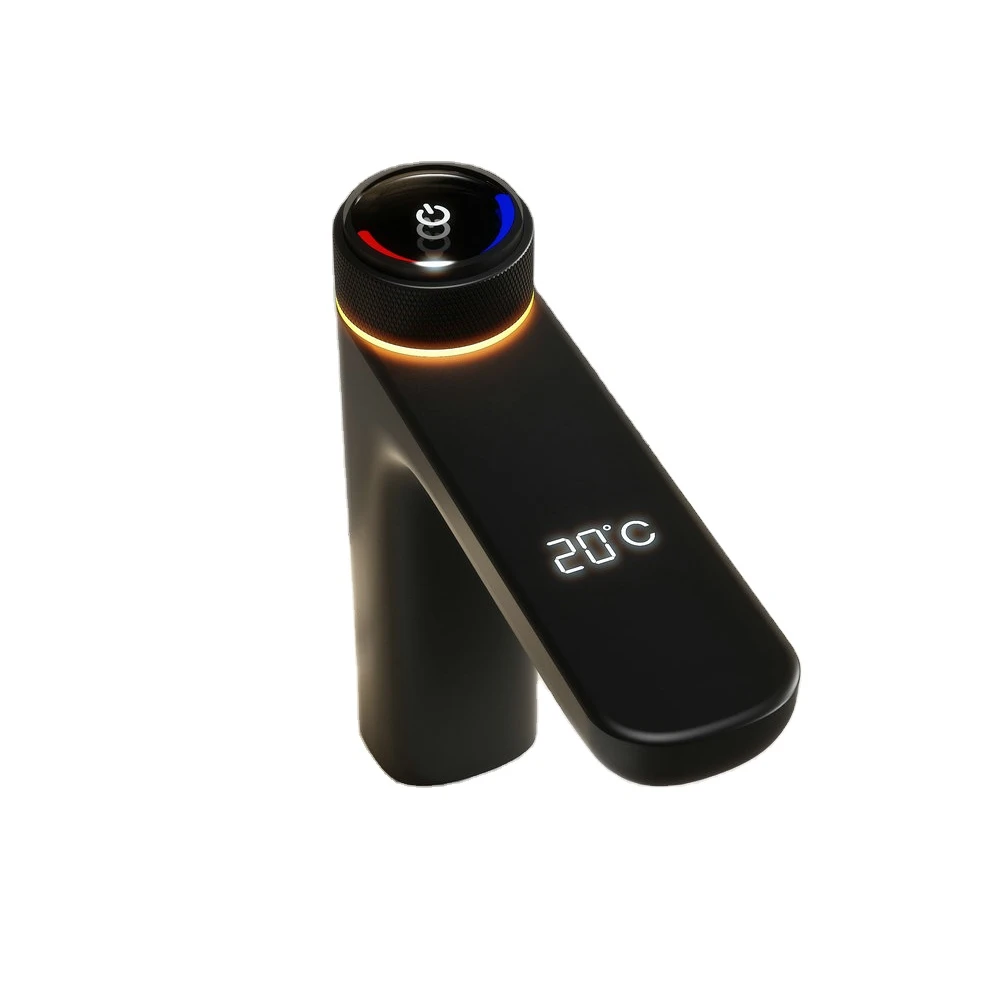 
New design matte black modern style no battery led light temperature display brass bathroom faucet basin tap 