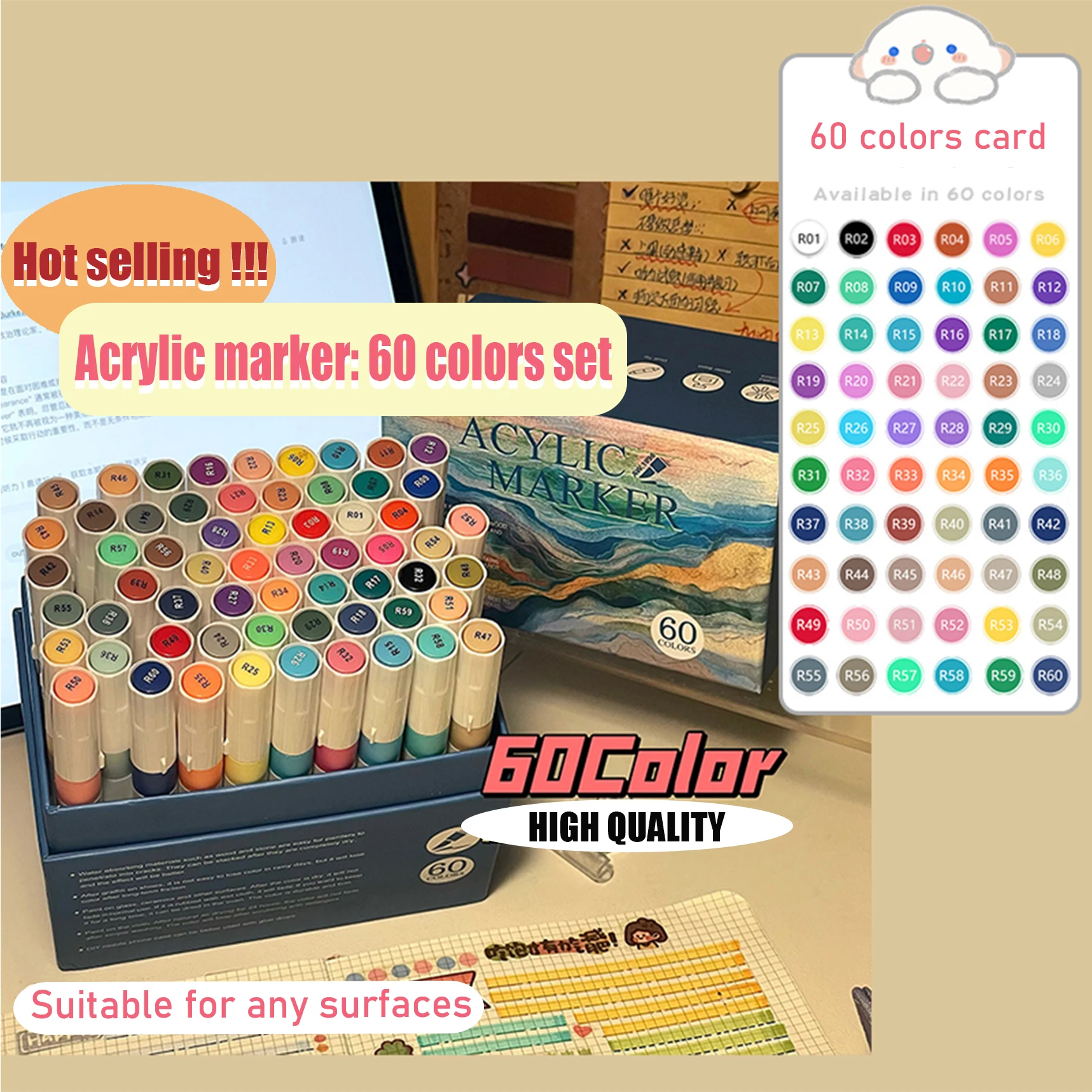 wholesale stationery material art color pen set waterproof long lasting bright color soft brush acrylic marker to write on glass