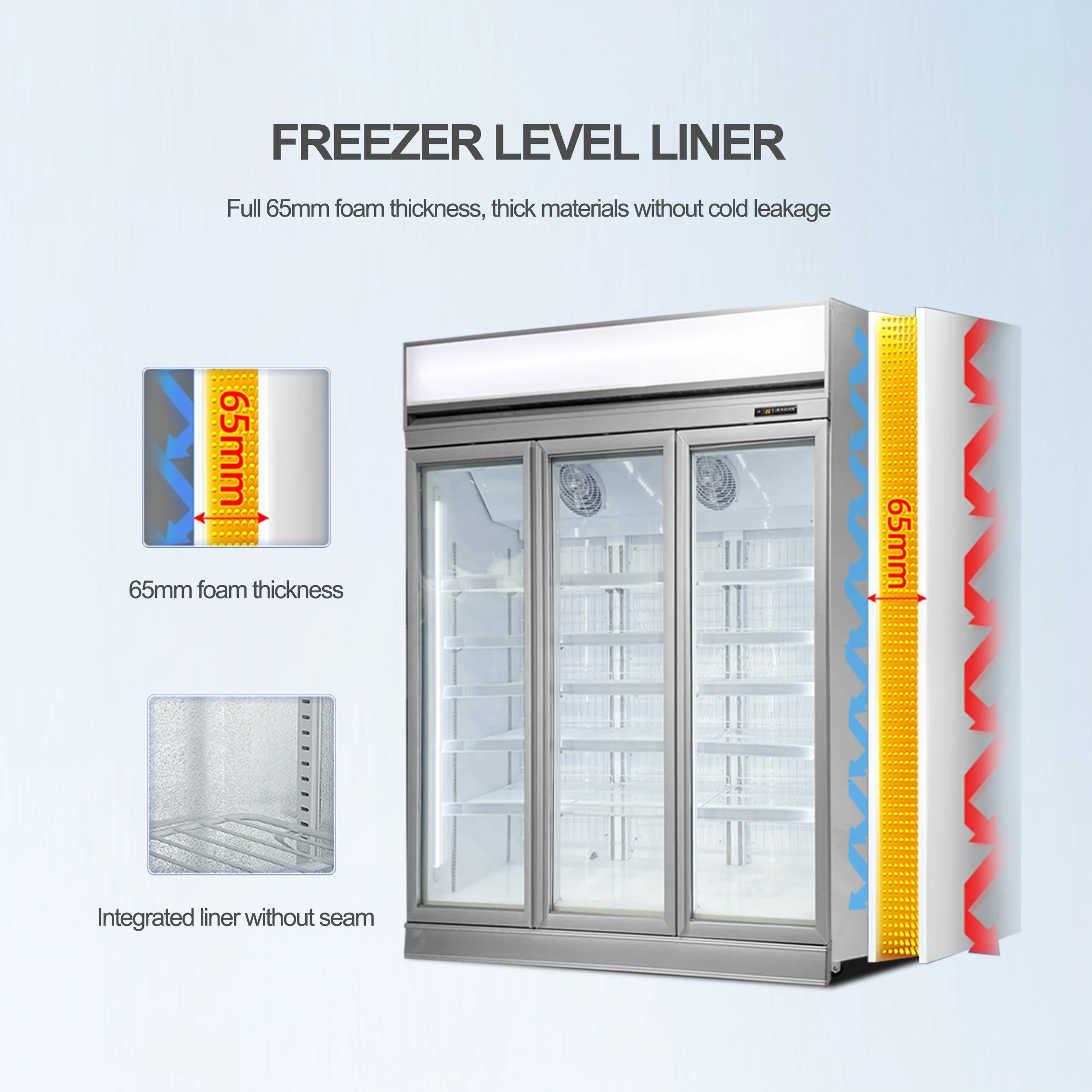 Commercial Beverage Fridge Beer Cooler 1600L Transparent Glass Door Supermarket Upright Display Freezer