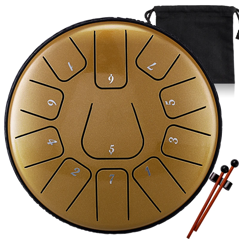 Hluru Steel Tongue Drum 11 Note 6 Inch Handpan Musical Instruments Sales Drum For Kids 5 Colors Tank Drum With Bulge  THF11