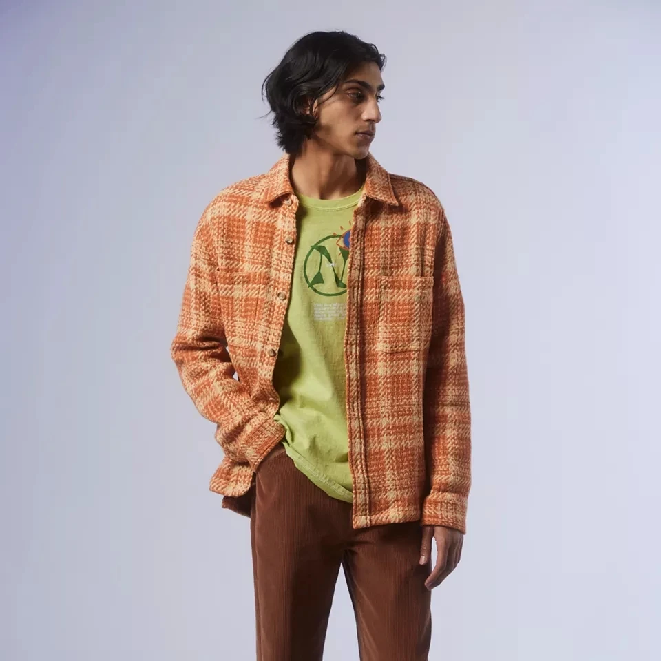 Wholesale Manufacturer Men Allover Check Pattern Long Sleeve Button Placket Workout Overshirt Plaid Shirt Jackets