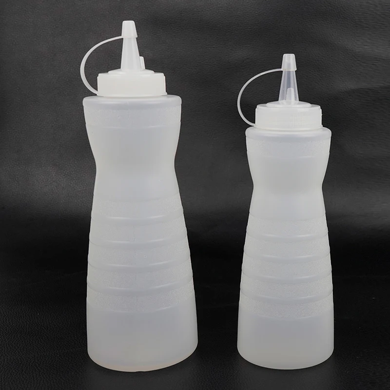 Manufacturer Plastic Thin Waist Squeeze Sauce Bottle Embossed Nozzle Squeeze Pot Jam Tomato Salad Bottle Squeeze Sauce Bottle
