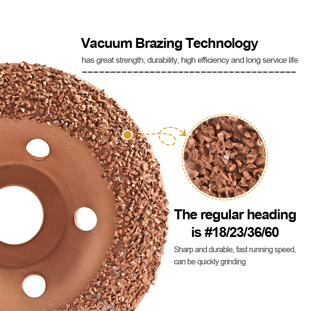 Vacuum Brazed Tungsten Carbide Grinding Wheel Wood Sanding Carving Shaping Disc Fabric Rubber Grinding Disc for Angle Grinder