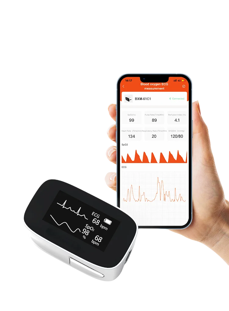Портативное медицинское оборудование Bluetooth кончик кислорода в крови пульсоксиметр с ECG