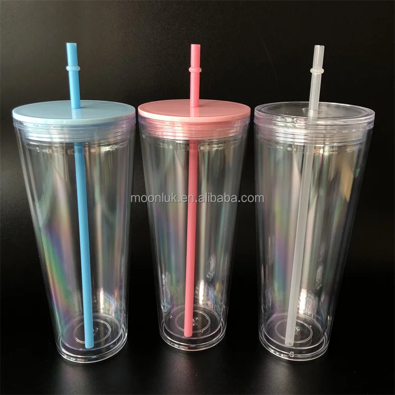 2022 Amazon Hot Selling Clear Plastic Tumbler Double Wall PS Cups With Flat Lids and Straws