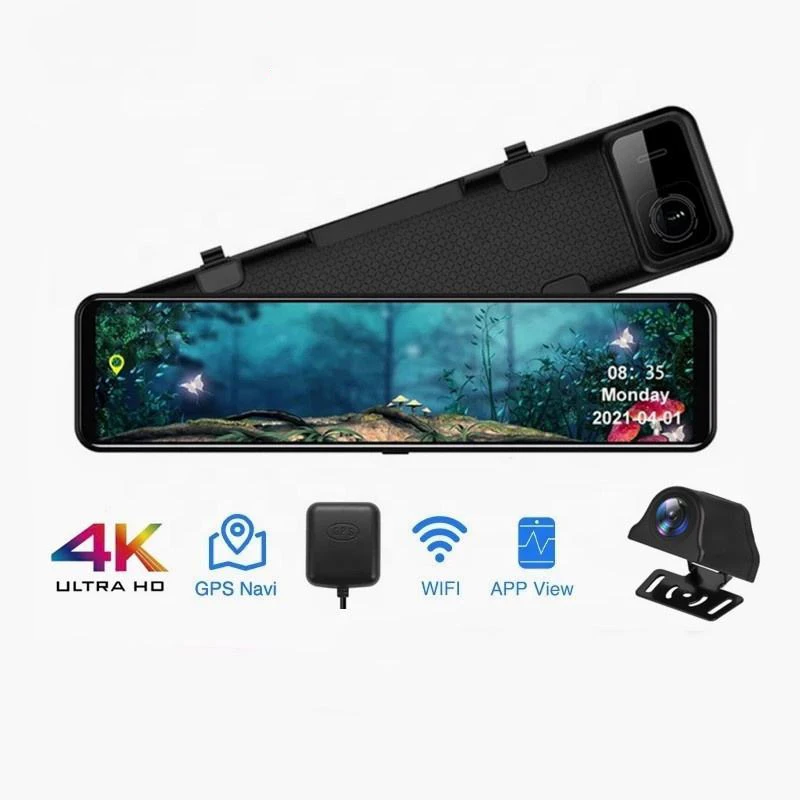 12 Inch rear view mirror 4K 3840*2160P +2K front and rear Car DVR dashcam car dash camera Dash Cam with WIFI GPS