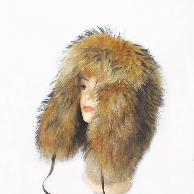 XJ Chinese raccoon fur fashional style natural winter warm style ski hat manufacturers animal real fur hats