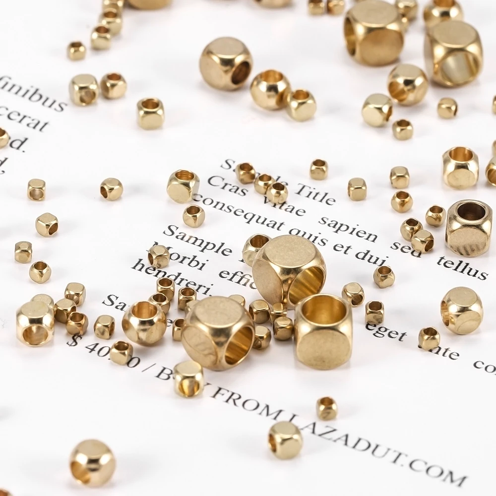 
30-100pcs Cube Square Shape 2.5mm-6mm Solid Brass Nepal Beads Square Beads Loose Spacer Beads for Jewelry Making Findings 