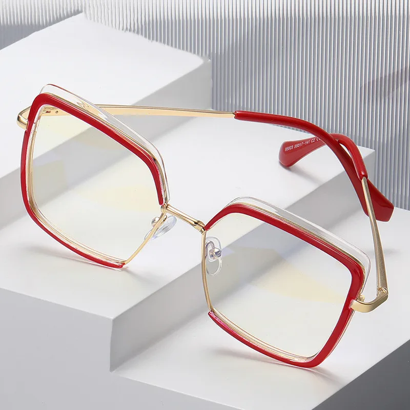 Sample Double Colors Tr90 Plain Spectacles Oversized square Frame Anti Eye Strain Blue Light Blocking Computer Glasses for Adult