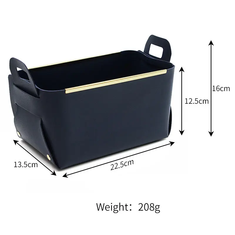 RTS PU Leather Desk Storage Basket With Handles Foldable Large Capacity Metal Edge Basket Portable Home Rectangle Organizer