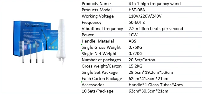 4 in 1 Professional Handheld Acne Treatment Facial Lift Skin Tightening High Frequency Skin Therapy Machine Skin Therapy Wand