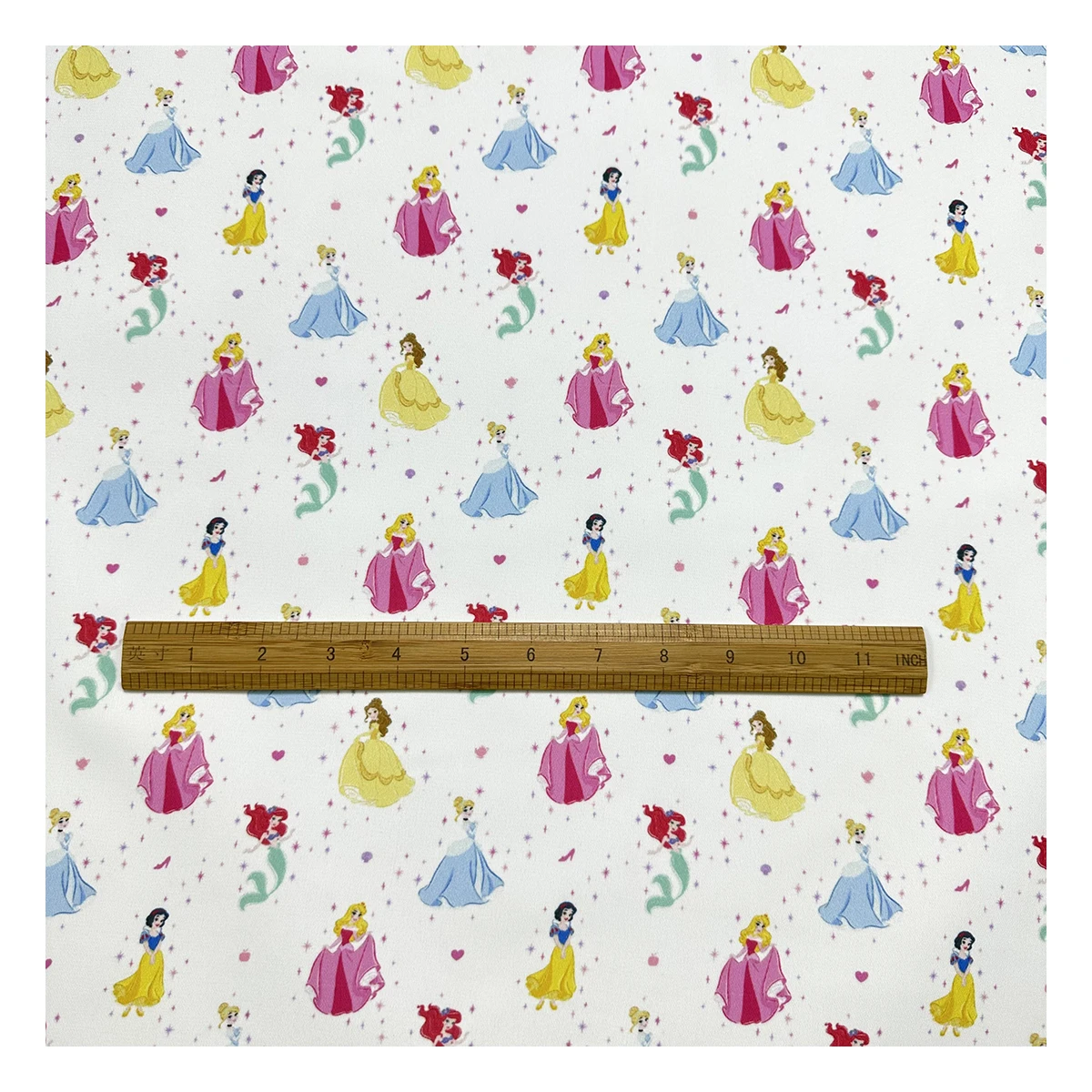 The factory outlet popular princess cartoon pattern polyester fabric digital printed diamond chiffon fabric for wedding dress