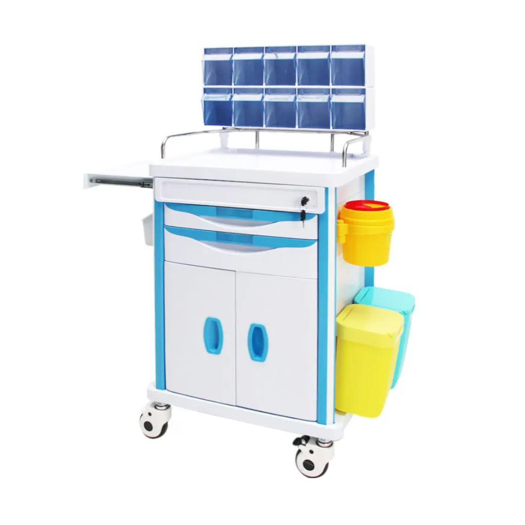 Cheap Hospital mobile ABS plastic medical emergency resuscitation trolley medicine crash cart