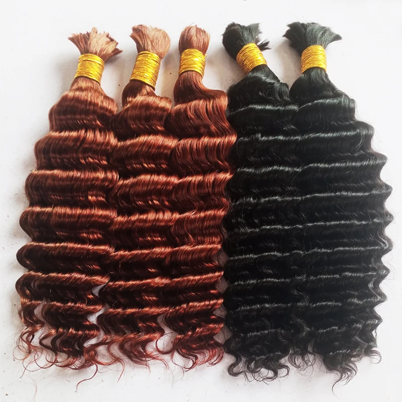 quality guaranteed raw unprocessed deep wave 4# 27# 30# 613# red burg hair bulk unwefted human hair extensions for braiding