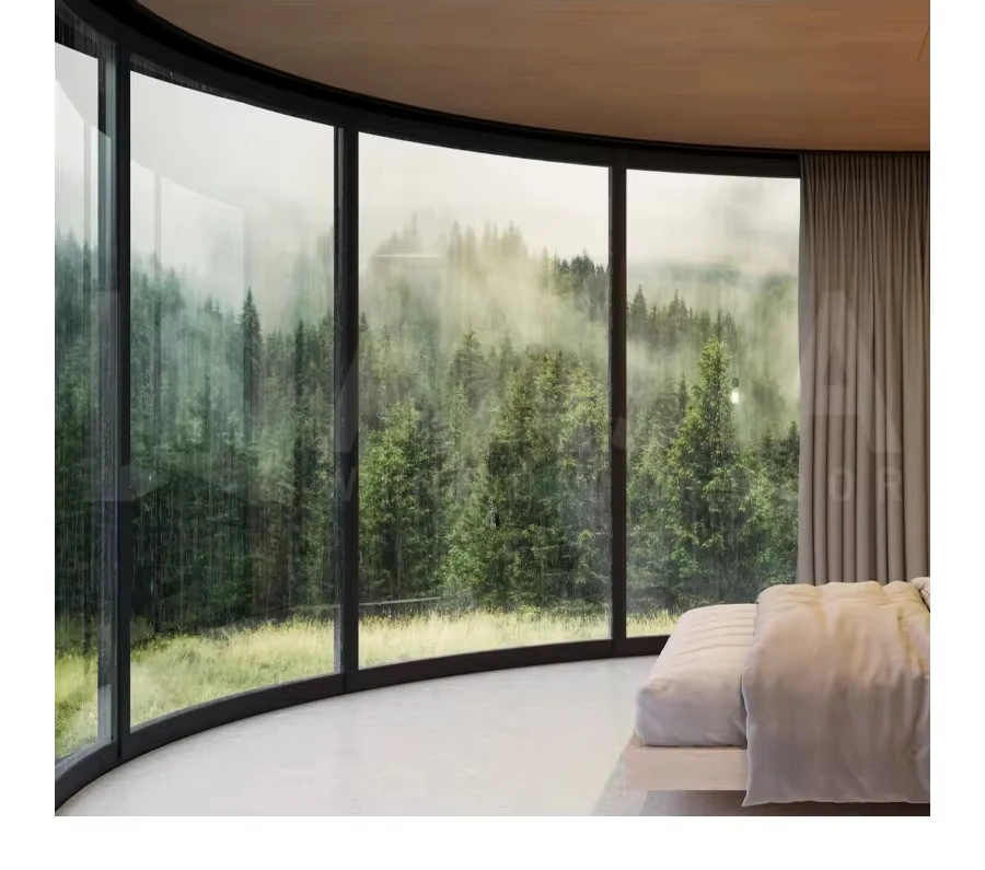 new design Custom Villa Aluminum Curved Fixed Window Floor To Ceiling Fixed Glass Window