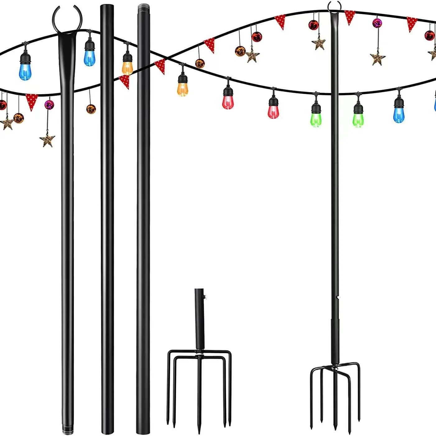 Decorative String Light Poles Outdoor Light Poles with Spiral Ground Stakes