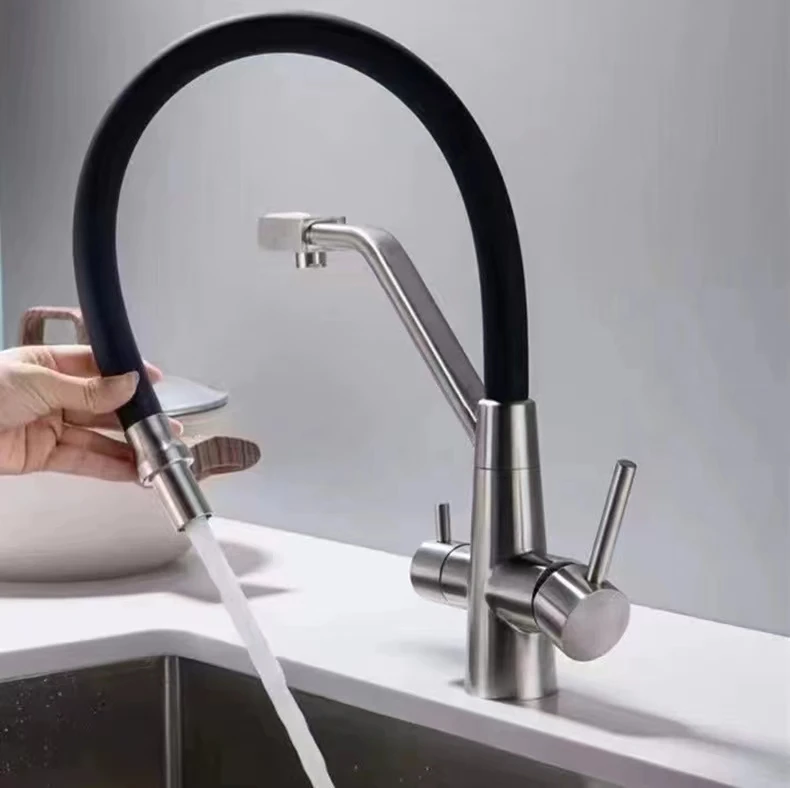 Modern 3 Way Water Filter Faucets    Kitchen Faucet Brass  Mixer Taps Spring Kitchen Sink Faucets