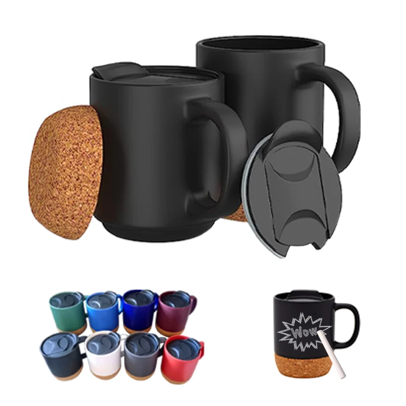 Customizable  ceramic mug with cork base coffee mug with PP lid