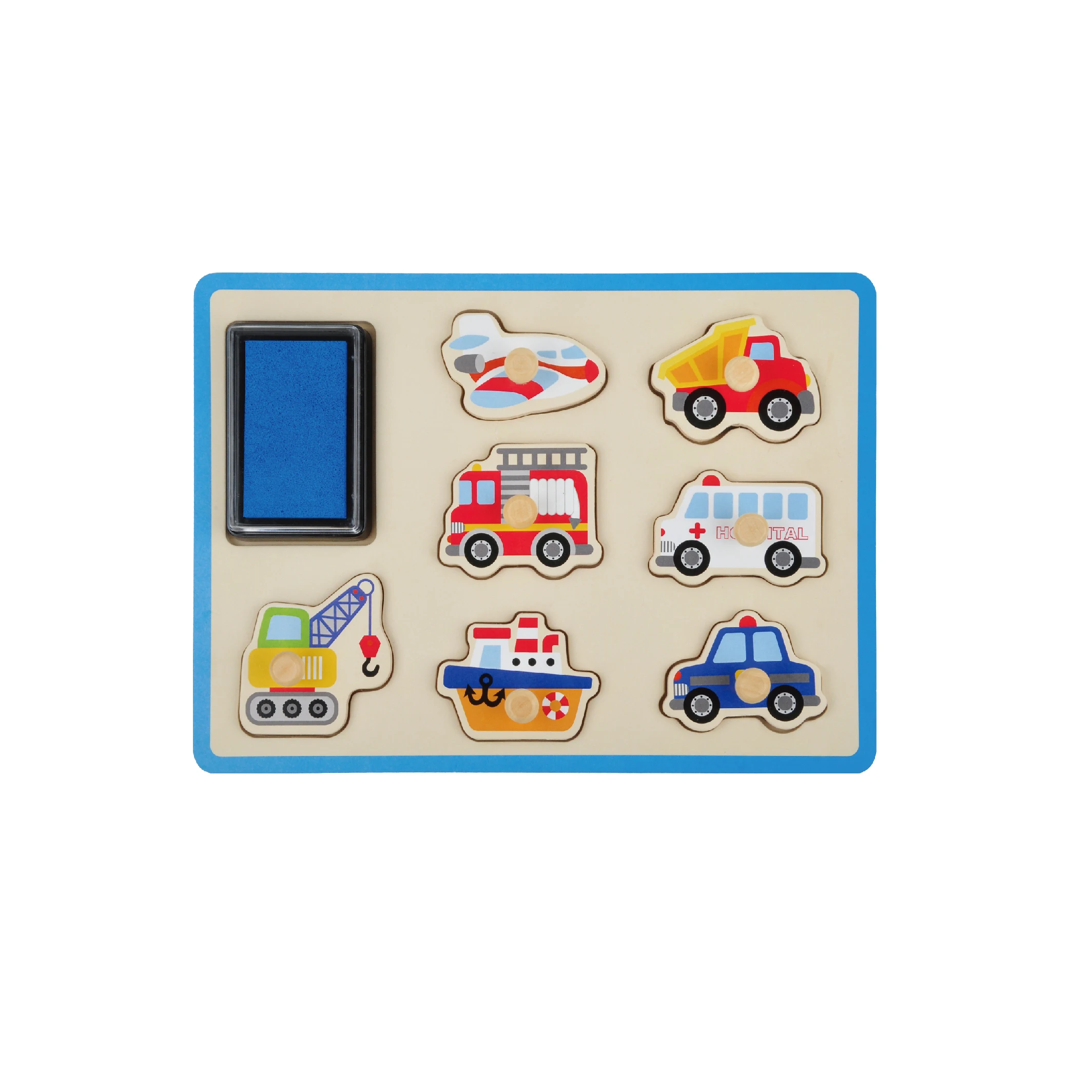 Hot New Items En71 and ASTM test Learning Tools for Children Wooden Vehicle Knob Puzzle Stamp