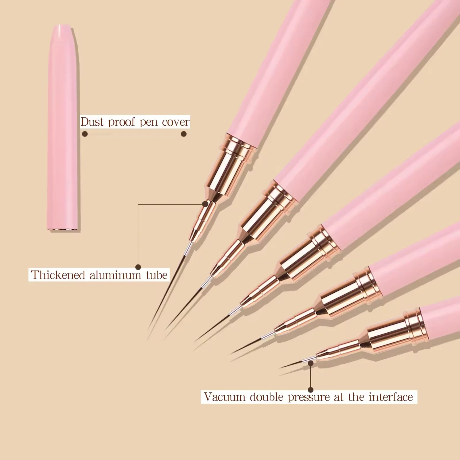 Professional 5pcs 7/9/11/15/25mm ultra-fine Gel Liner Nail Art Brush For Nail Salon Tool Pink Acrylic Nail Art Liner Brush Pen