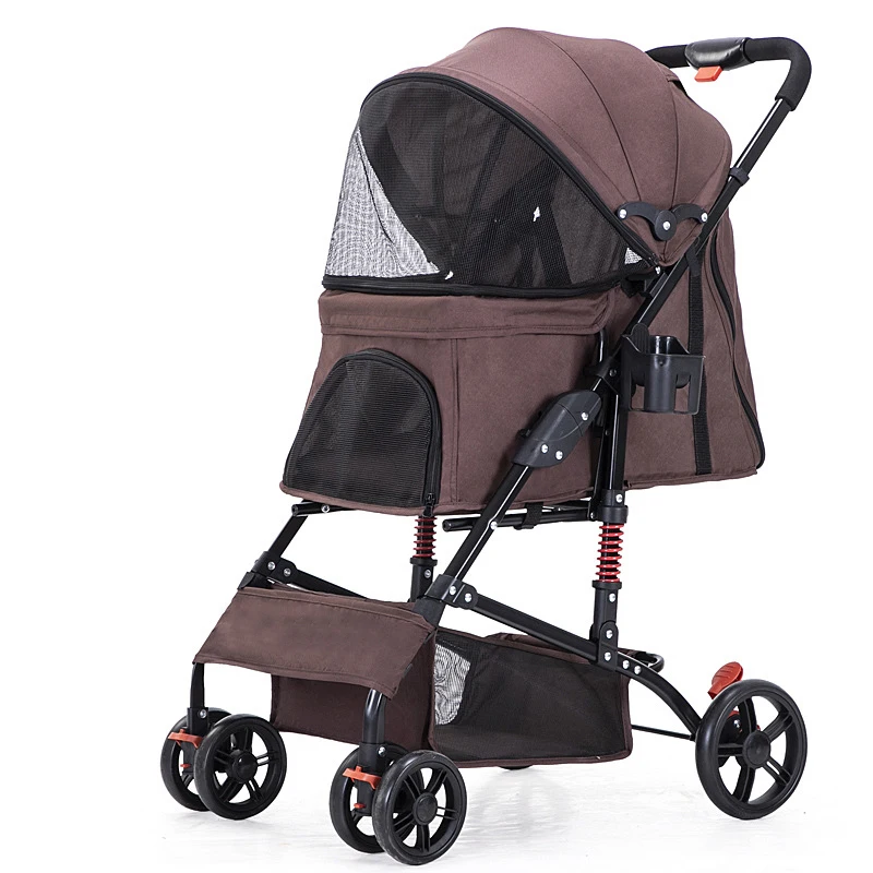 Wholesale One Hand Fold Up Cheap Travel Best Sell 4 Wheels Detachable Medium Luxury Double Deck Pet Stroller