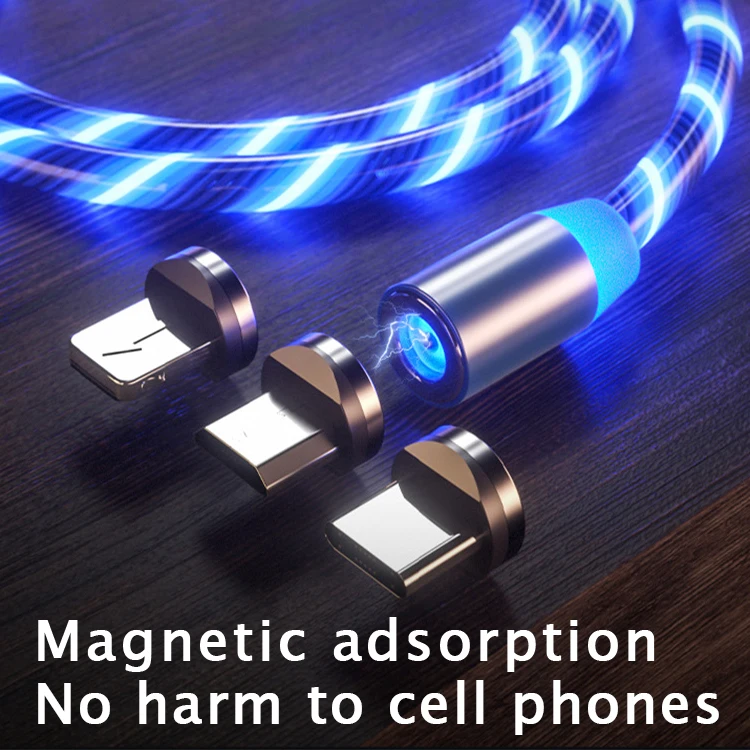 3 in 1 Magnetic Fast Charge LED Flowing Luminous Quick Connect 360 degree Visible Charger Cable For All Mobile Phones