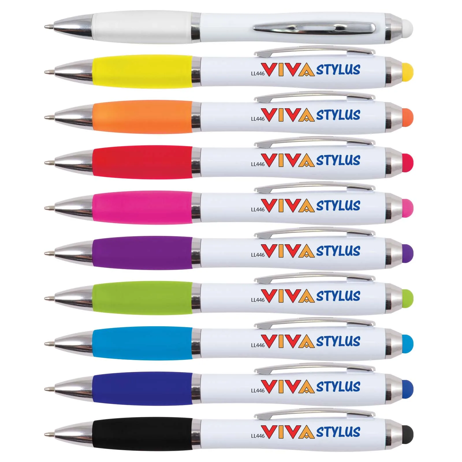 White barrel Twist action Mobile Stylus Touch screen promotional Ball Ballpoint Pen with logo and matching grip colored Stylus
