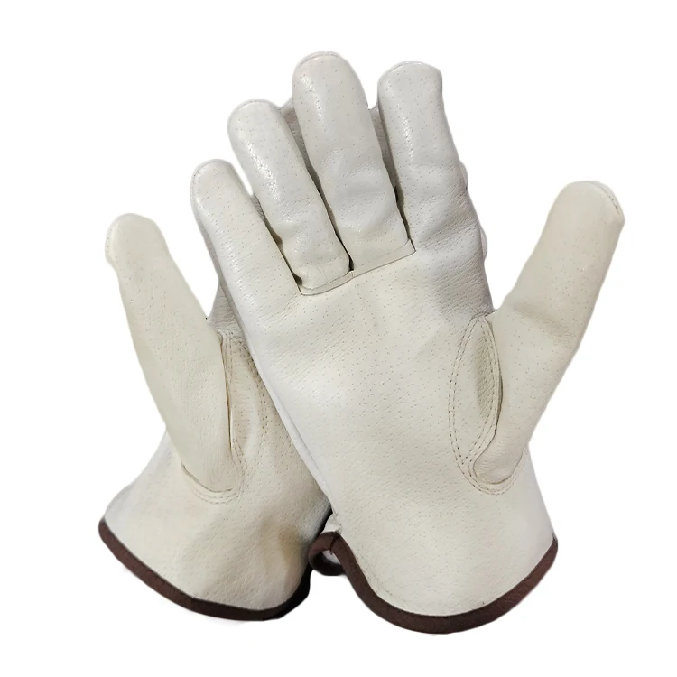 High Quality White Real leather Cow Leather Driver gloves  Rigger Gloves Working